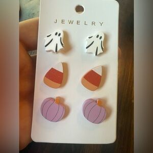 Halloween Stud Earrings Set – Ghosts, Candy Corn & Purple Pumpkins